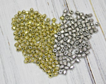 Gold and Silver faceted 4x3.5mm beads for jewelry making Large hole plastic beads for bracelet necklace making Cube loose spacer barrel