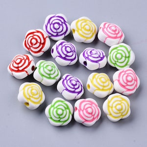 Colorful flower beads for jewelry making Rose flower kid bead for bracelet making Acrylic rose beads Floral beads jewelry supplies findings