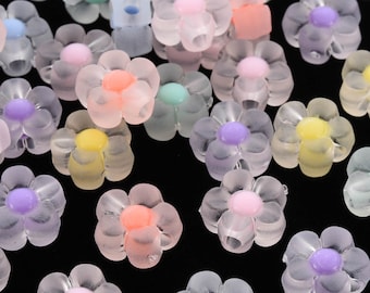 Frosted Pastel Acrylic Flower Beads, Jewelry Making Supplies