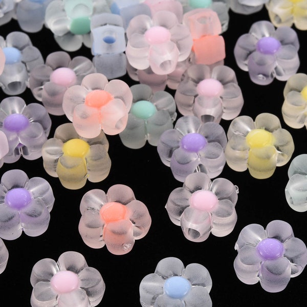 Frosted colorful acrylic flower beads for jewelry making Pastel color floral beads kid jewelry bracelet making Jewelry supplies findings