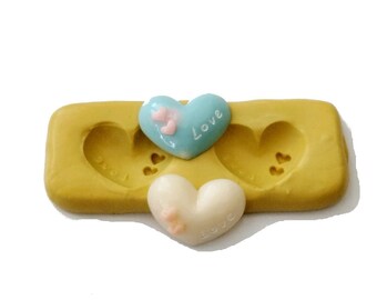 Cute hearts mold with two little hearts and word love for jewelry making, cake and cupcakes decorations, polymer clay