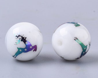 Christmas Reindeer Glass Beads, Holiday Jewelry Making (10mm)