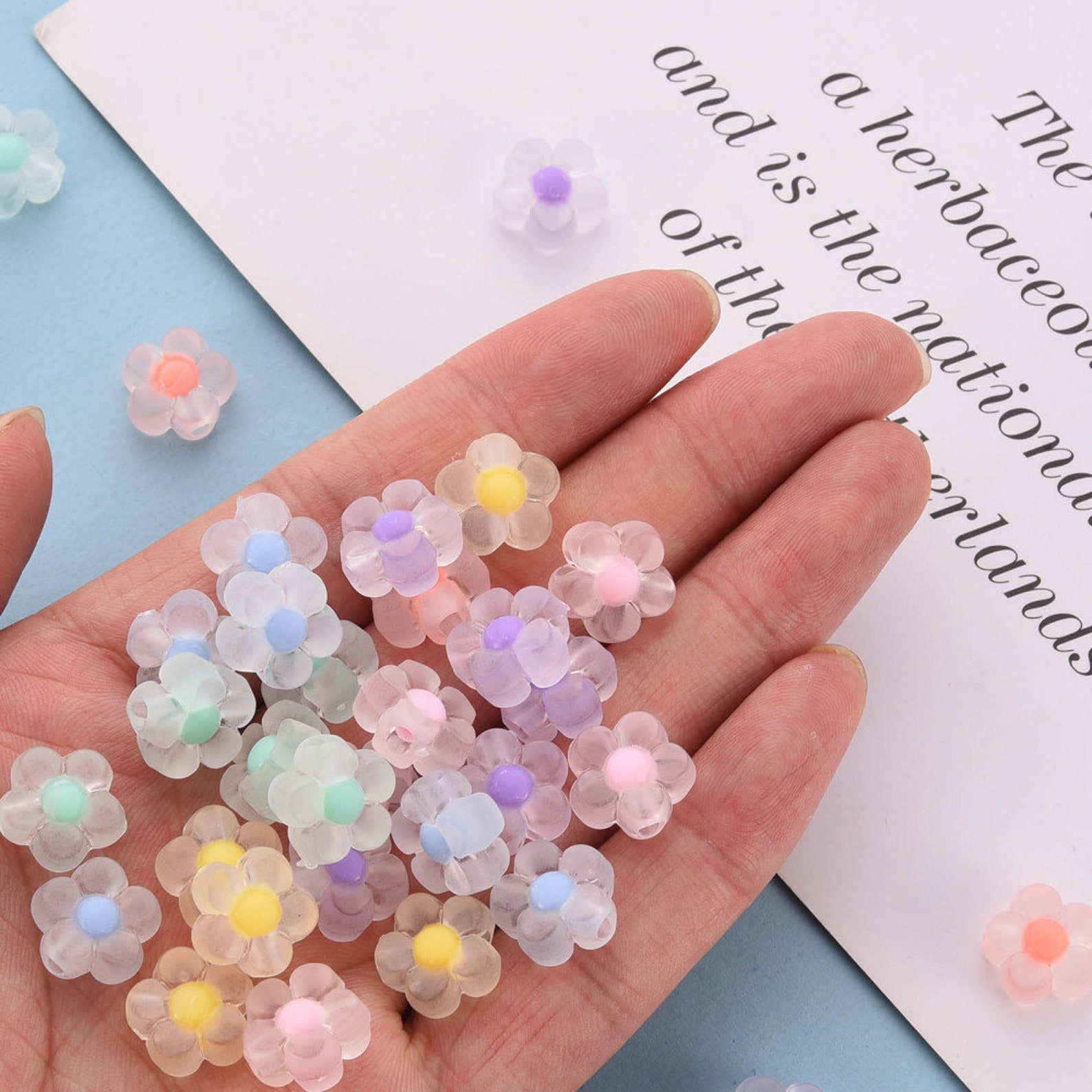 thumbnail image 2 of 20 Pcs Transparent Frosted Acrylic Flower Beads 20x20x2mm 1.5mm Hole For Jewelry Making 2 of 6