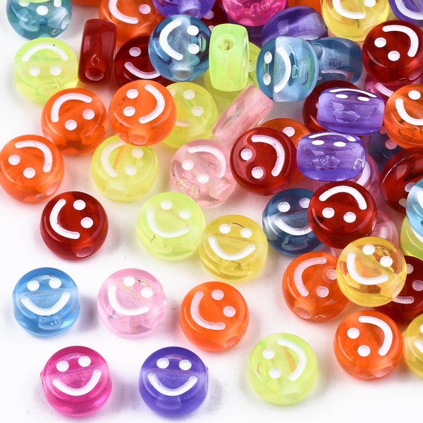 Transparent 10mm/7mm smile colorful beads for jewelry making Happy face Smile charm Bracelets makings Jewelry supplies Smiley charm pendant