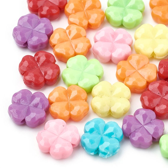 11mm Four Leaf Clover Acrylic Beads - Lucky Charm Mixed Color Floral Spacers