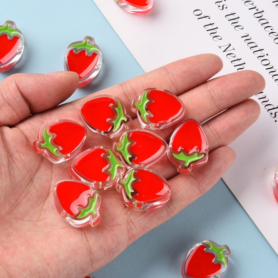 Cute Red peach Strawberry Beads for Jewelry Making Kawaii Foodie