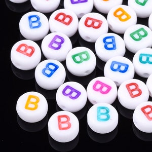 full alphabet A- Z Initial acrylic beads, horizontal hole flat round mixed color beads colorful beads for jewelry bracelet making