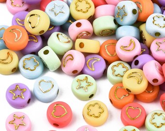 7mm colorful kid bead for jewelry making Pastel kid bead with golden Star Flower Moon Heart bracelet making jewelry supplies DIY jewelry