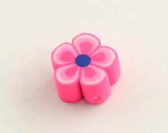 Pink polymer clay flower beads for jewelry making Bright flower Kids beads Jewelry finding supplies Fimo blossom beads jewelry supplies