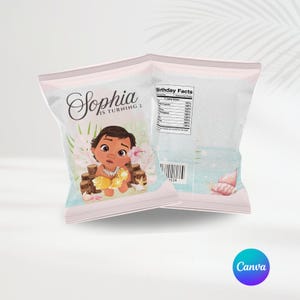 Baby Vaiana Chipsbeutel | Bearbeitbare Vorlage | Moana Chipsbeutel | Personalisierte Party | Gastgeschenke | Leinwand | Disney