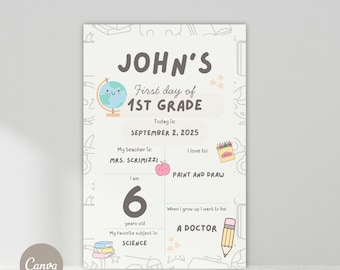First Day of School Sign | 12 x 18 IN | First Day of Kindergarten | Back to School | Editable Template | First Day of School Sign | Canva