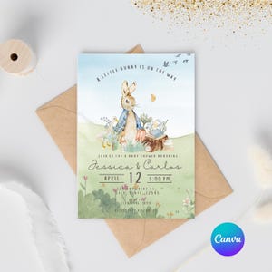 Invito Peter The Rabbit / Modello modificabile / Invito elettronico Peter The Rabbit / Baby Shower / Bambino / Festa personalizzata / Canva