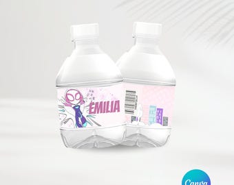 Spidey Girl Birthday Water Labels | Editable Template | Spidey Party Favor | Personalized Party | Spidey and His Amazing Friends Party