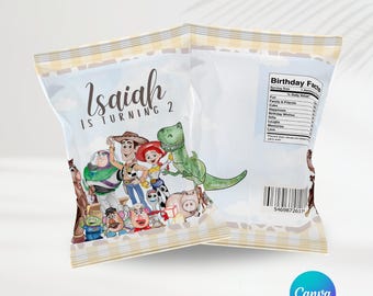 Toy Story Party Chip Bags | Editable Templates | Toy Story Party Favors | Personalized Party | Canva | Kids Birthday