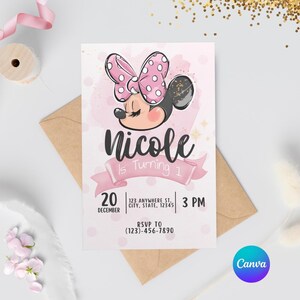 Minnie Mouse Party Invitation | Editable Template | Minnie Mouse E-Invite | Personalized Party | Canva | First Birthday |
