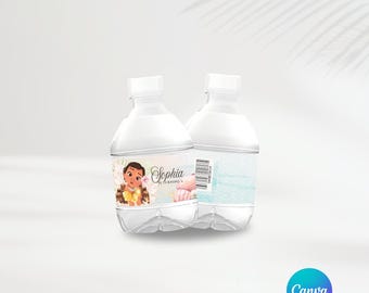 Etiquetas de agua de Moana bebé / Plantilla editable / Etiquetas de Moana / Fiesta personalizada / Canva / Recuerdos de fiesta / Primer cumpleaños de Moana