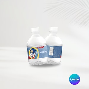 Sonic The Hedgehog Water Labels | Editable Template | Sonic Labels | Sonic Party | Personalized Party | Canva | Sonic Party Favors