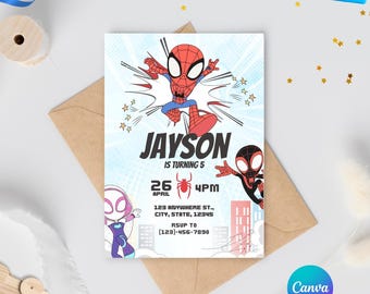 Spidey and His Amazing Friends Party Invitation | Editable Template | Spidey E-Invite | Personalized Party | Spiderman Invitation | Canva