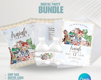 Toy Story Party BUNDLE  Editable Templates | Toy Story Party Favors | Personalized Party | Canva | Water Labels | Toy Story Invite