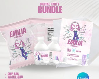 Spidey Girl Birthday Party Chip Bags | Editable Template | Spidey Party Favors | Personalized Party | Spidey and His Amazing Friends Party