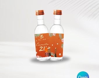 Tropicoqueta Party Mini Liquor Labels | Editable Template | Karol G Party Favors | Vodka Bottles | Personalized Party | Canva
