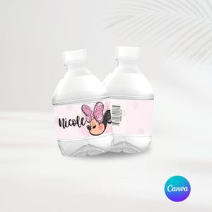 Minnie Mouse Water Labels | Editable Template | Minnie Mouse Labels | Baby Minnie | Personalized Party | Canva | Party Favors