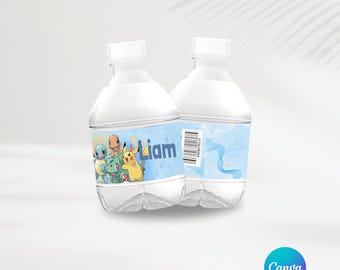 Pokemon Party Water Labels | Editable Template | Pokemon Favors | Personalized Party | Canva |