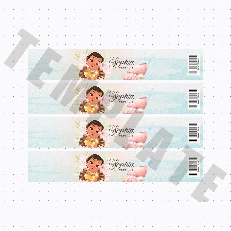 Baby Vaiana-festpaket | Redigerbara mallar | Vaiana-chipspåsar | Vaiana-vattenetiketter | Vaiana-inbjudan | Personligt kalas | Festgåvor bild 4