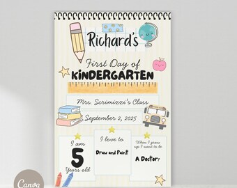 First Day of School Sign | 12 x 18 IN | First Day of Kindergarten | Back to School | Editable Template | First Day of School Sign | Canva