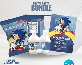 Sonic Party BUNDLE | Editable Templates | Sonic Chip Bags | Sonic Water Labels | Sonic Invitation | Personalized Party | Party Favors