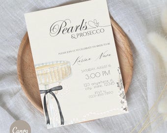 Pearls and Prosecco Bridal Shower Invitation | Editable Template | Bridal E-Invite | Bridal Shower | Personalized Party | Canva