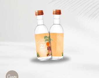 Tropicoqueta Party Mini Liquor Labels | Editable Template | Karol G Party Favors | Vodka Bottles | Personalized Party | Canva