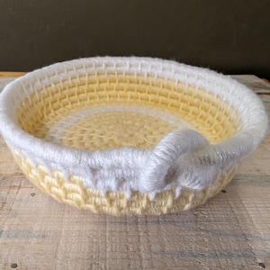 Yarn coiled rope bowls, baskets