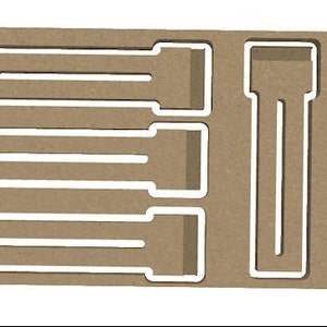 May include: A brown cardboard tray with three rectangular cutouts and one larger rectangular cutout. The cutouts are designed to hold various sized items.