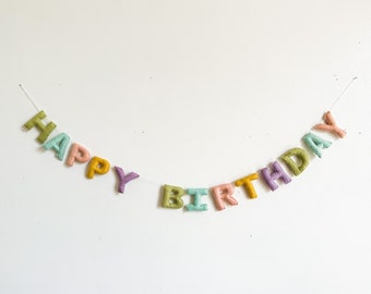 HAPPY BIRTHDAY Banner Felt Garland - Pastel Colors - Kids Birthday Party Decor