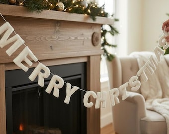 メリークリスマスガーランド - ホワイト - フェルトウール