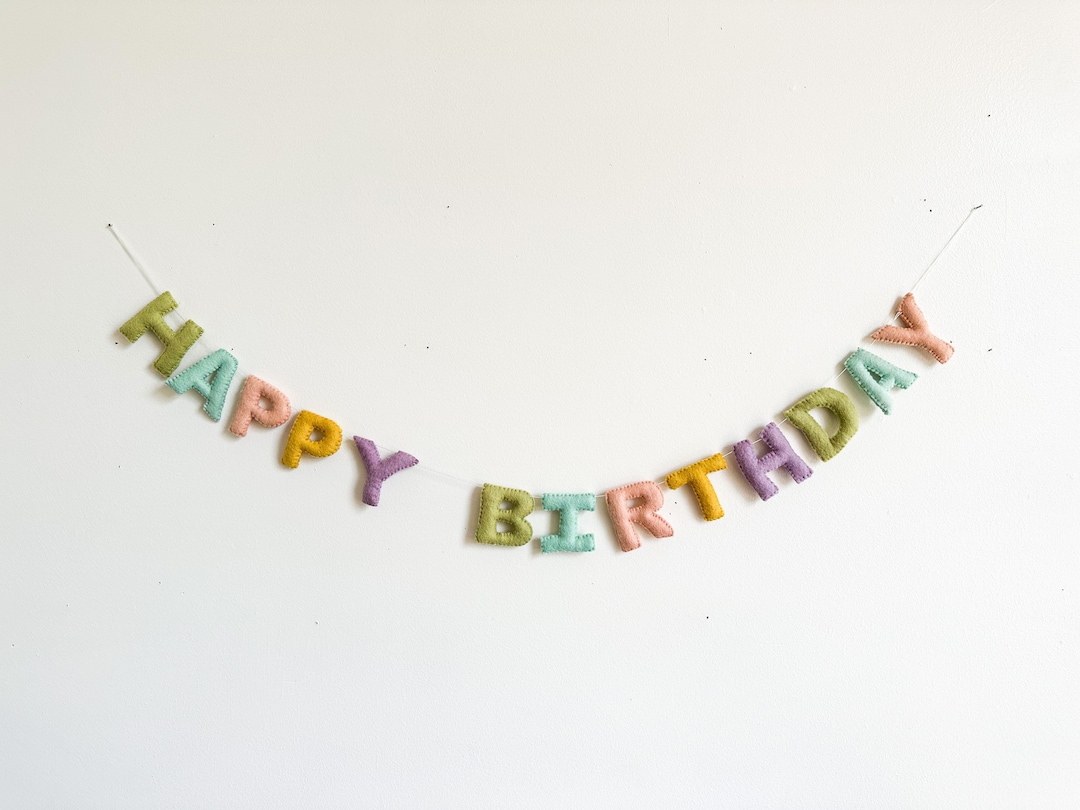 HAPPY BIRTHDAY Banner Felt Garland Pastel Colors Kids Etsy