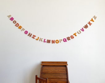 Alphabet Garland Felt - ABC Garland Wall Hanging - Eclectic Pink - Boho Girls Room Decor