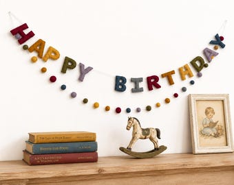 HAPPY BIRTHDAY Banner Felt Garland - Rainbow Colors - Kids Birthday Party Decor