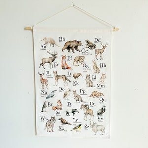Póster de ABC Woodland, Tapiz de números del alfabeto, Decoración de regreso a la escuela para el hogar