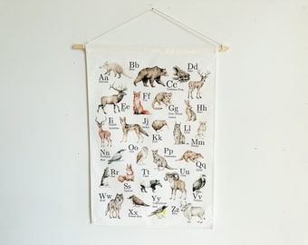 ABC Woodland Poster - Alphabet Numbers Tapestry Back to School Homeschool Decor