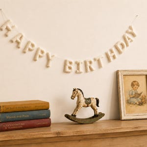 HAPPY BIRTHDAY Banner Felt Garland - White Colors - Kids Neutral Birthday Party Decor
