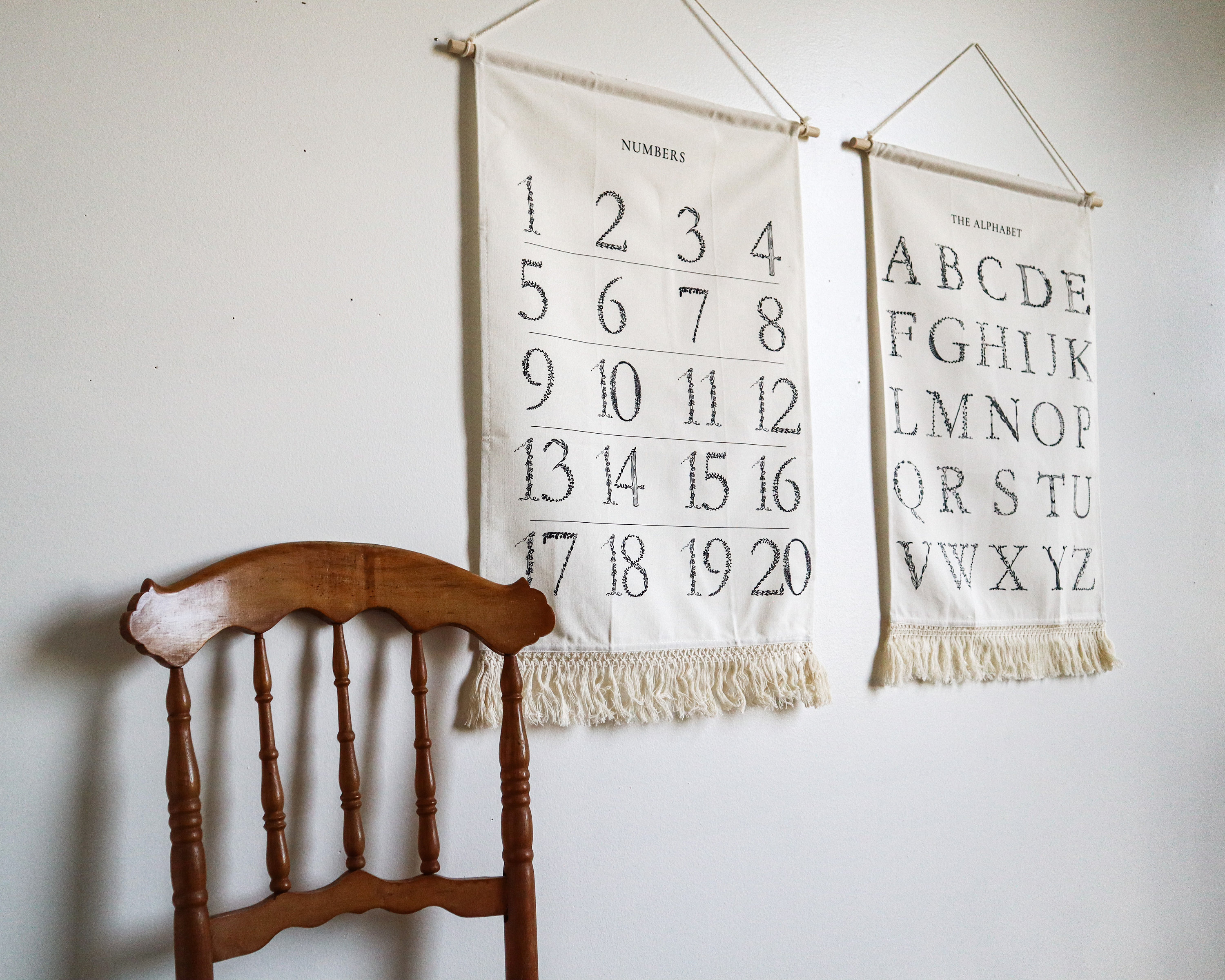 Nature Floral Alphabet Poster Wall Hanging - Nature Numbers Poster - ABC Print Tapestry Canvas Woodland