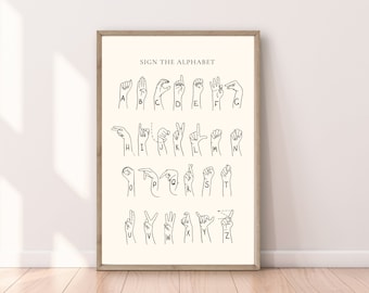 ASL Poster, American Sign Language Poster, Sign Language Alphabet Art Print, Minimalist Classroom Art, Printable