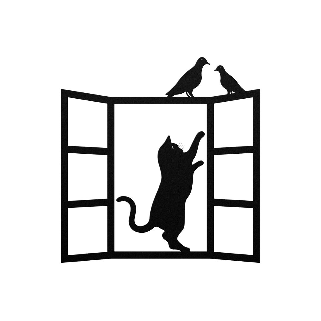 Cat & Birds Window Die-cut Metal Sign - Etsy