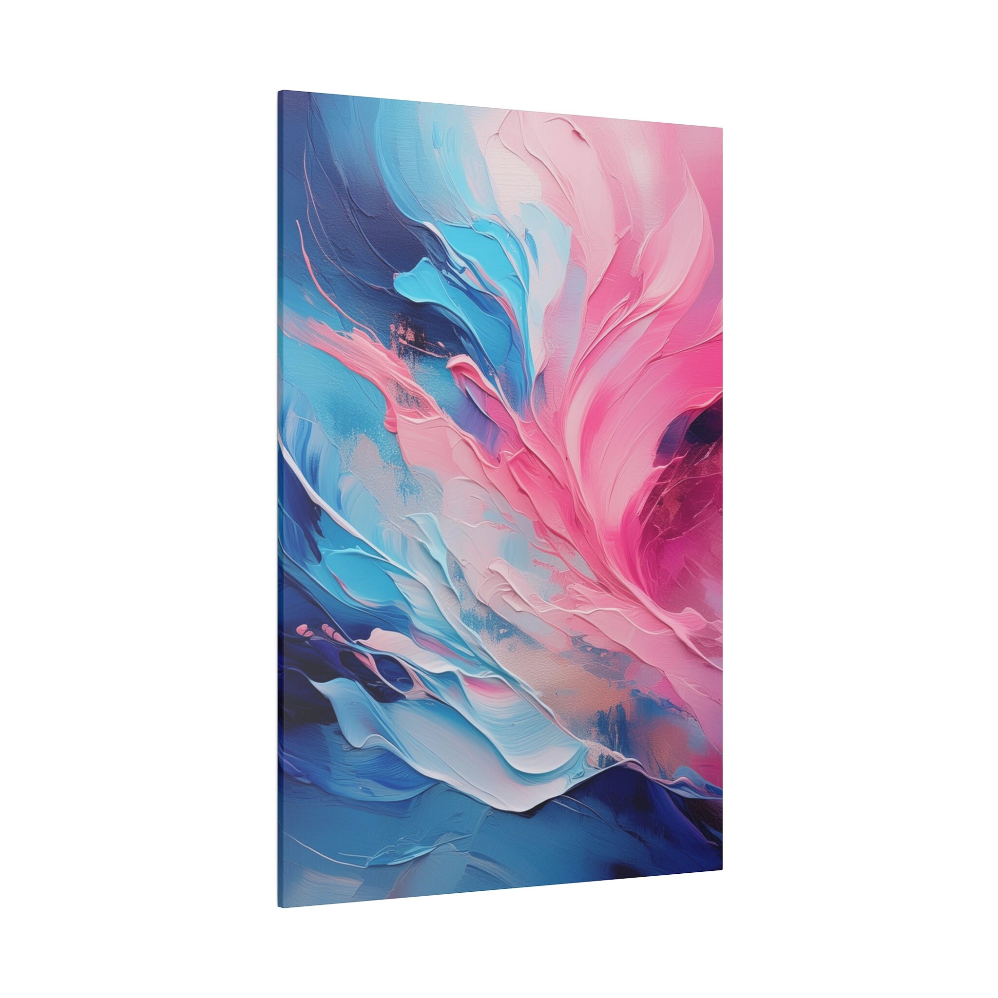 Peinture Abstraite Moderne – Toile Matte Rose, Bleue Et Blanche, Décoration Murale Design