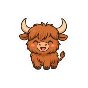 Highland Cow Kiss-Cut Stickers, Farm Animal Decals, Cute Cow Laptop Sticker, Vinyl Cow Sticker for Water Bottle, Scottish Cow Planner