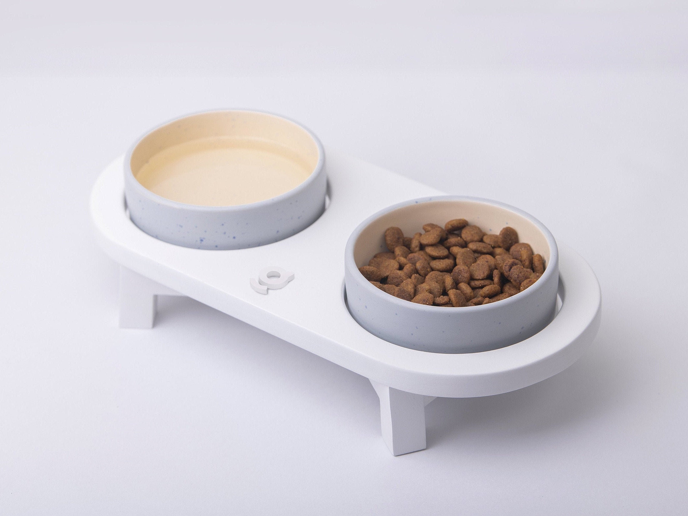 Pet Bowl Stand Size S/M Blue Ceramic Bowl Matte Wooden Etsy