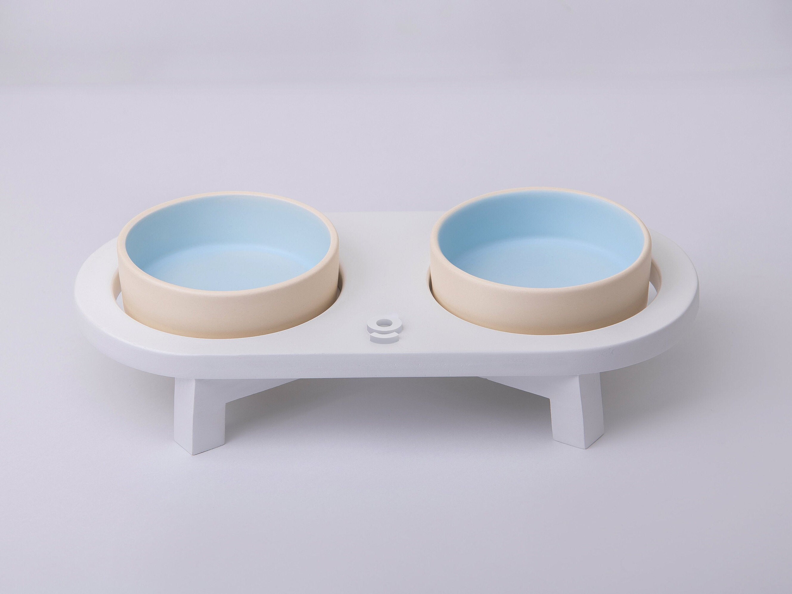 Pet Bowl Stand Size S/M Bright Blue/Beige Two Ceramic Bowl Etsy