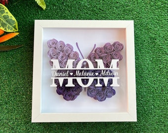 Butterfly Paper Flower shadowbox, Mom Shadowbox, Flower Shadowbox, Mother's birthday, Personalized Mother's Gift, Roses shadow box for mama